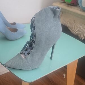 Shoe Republic LA Denim Lace-Up Heels